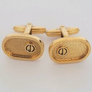 Dunhill D Cufflinks Gold Tone Logo Oval Designer Logo Vintage Retro